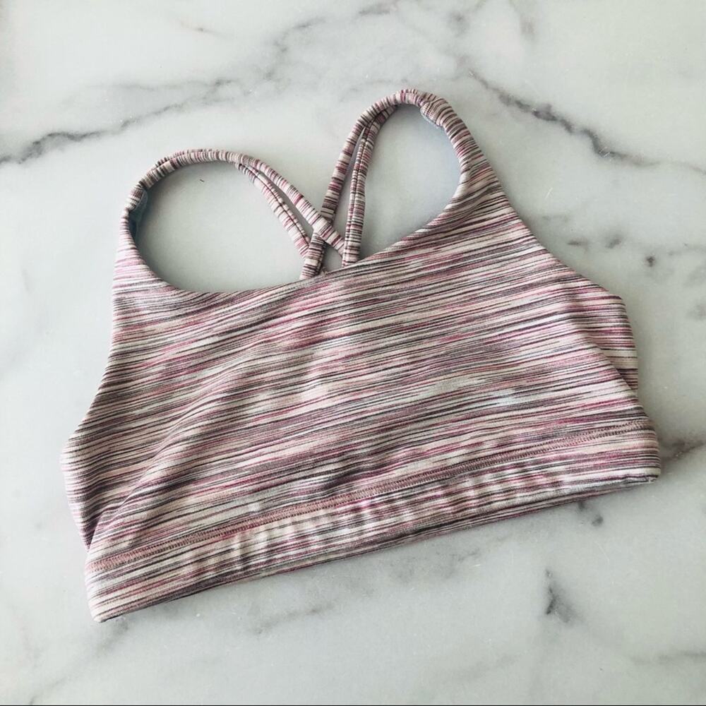 Athleta Girl pink red space dye print cross-cross strappy sports bra 266100